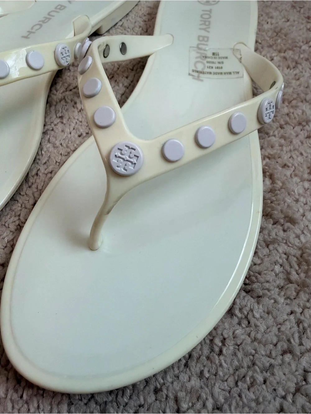 Tory Burch Studded Jelly Sandals Ivory Rubber Constructions Women's Size 9